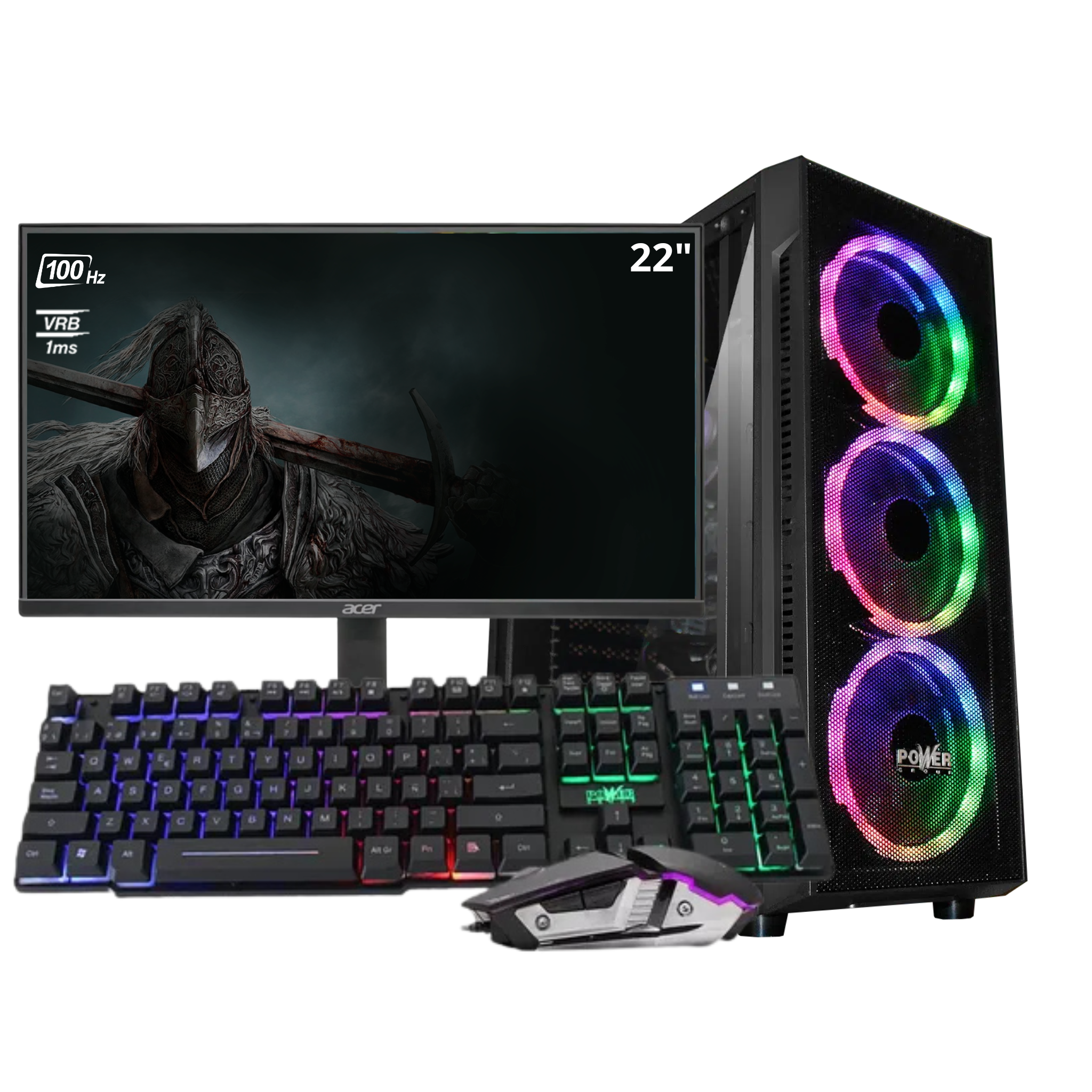 COMPUTADOR ARES AMD RYZEN 7 5700G - A520M - 16GB - Nvme 512GB - MONITOR 22" 100Hz - COMBO RGB - WIN 11
