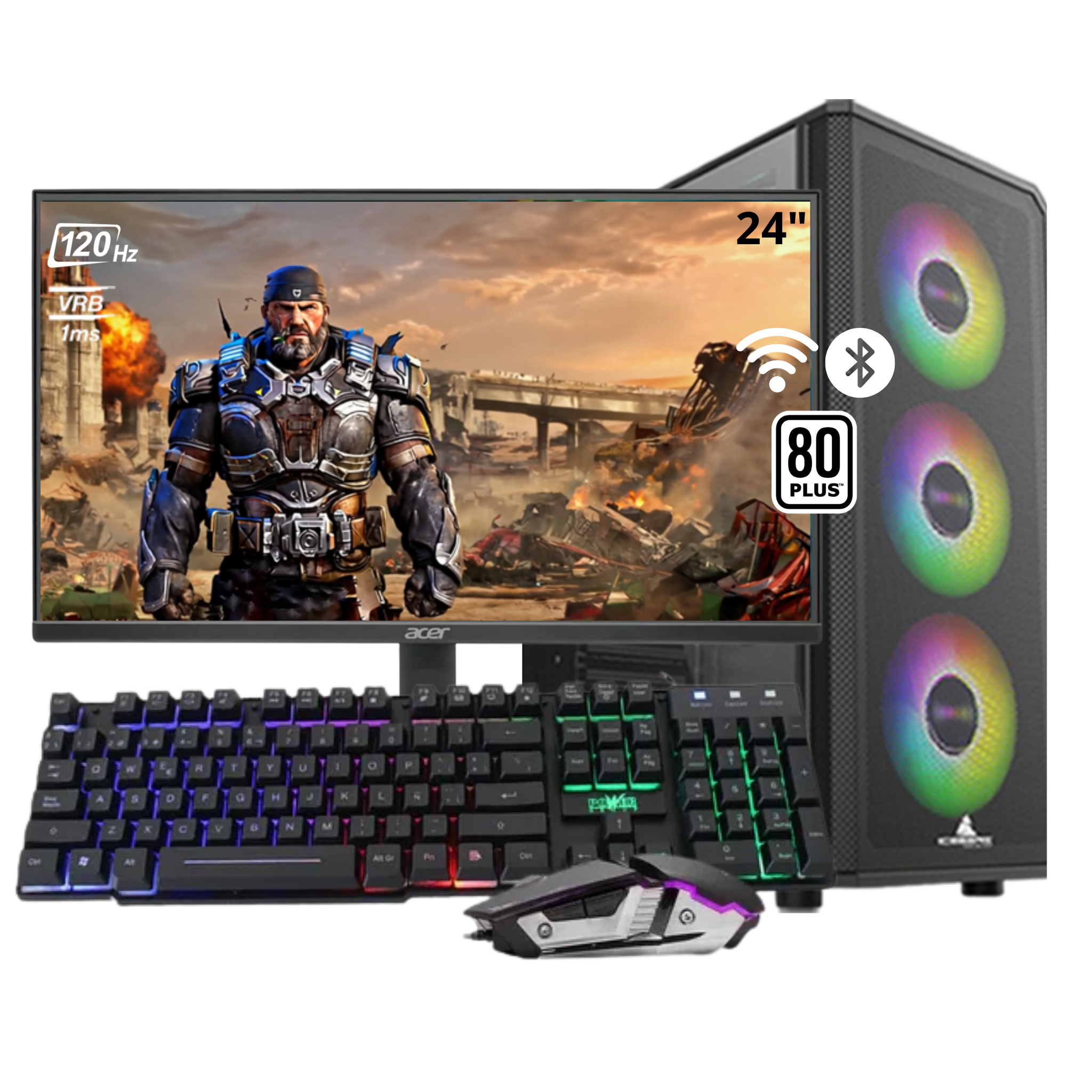 COMPUTADOR GEAR AMD RYZEN 5 5600G - B550 (WIFI + BT) - 16GB - Nvme 512GB - MONITOR 24" 120Hz - COMBO RGB - WIN 11