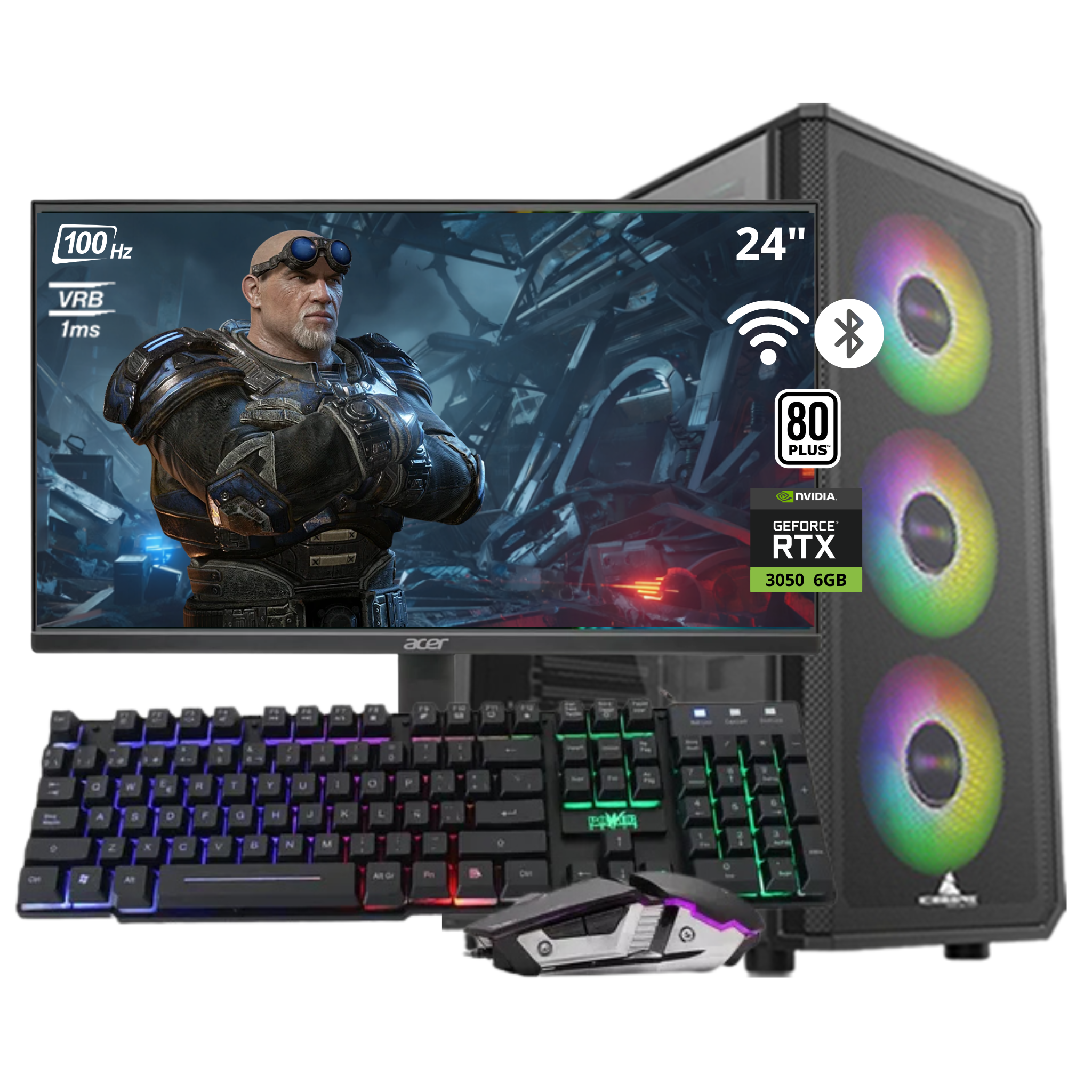 COMPUTADOR GEAR PRO R5 AMD RYZEN 5 5600G - B550M (WIFI + BT) 16GB - Nvme 512GB - RTX 3050 - MONITOR 24" 100Hz - COMBO RGB PG - WIN 11