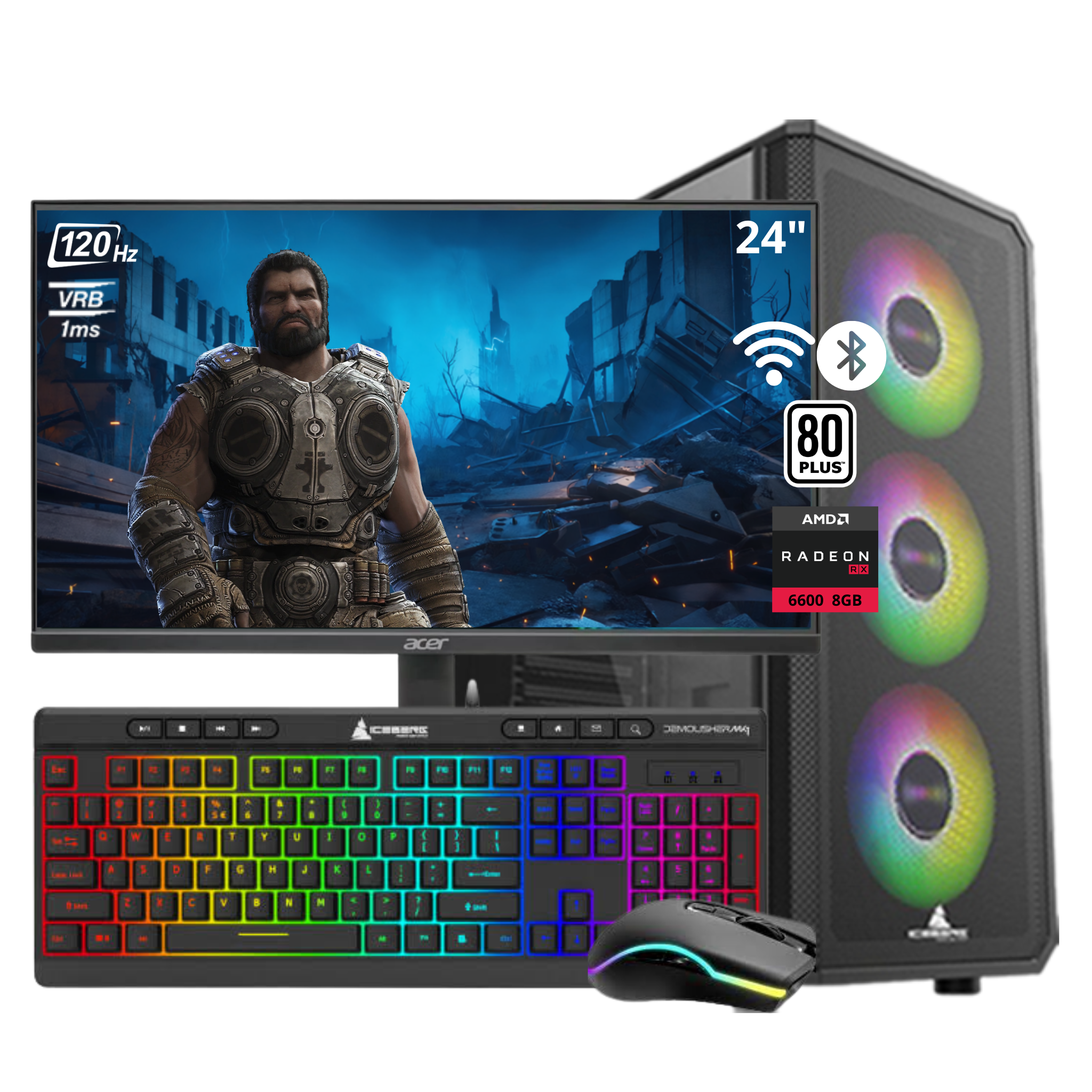 COMPUTADOR GEAR PRO MAX R5 AMD RYZEN 5 5600G - B550M PRO-VDH (WIFI + BT) - 16GB - Nvme 512GB - RX 6600 8GB - MONITOR 24" 120Hz - COMBO PG RGB - WIN 11