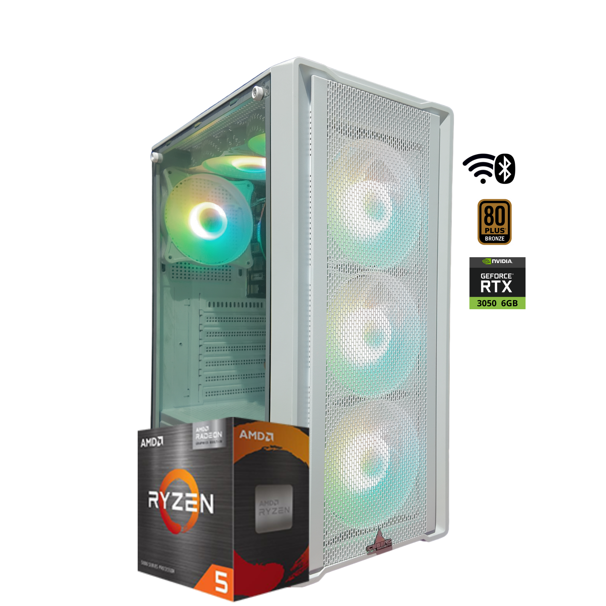 PC TORRE KRATOS R5 AMD RYZEN 5 5600G - B550M (WIFI+BT) - 16 GB - Nvme 512 GB - RTX 3050 6 GB