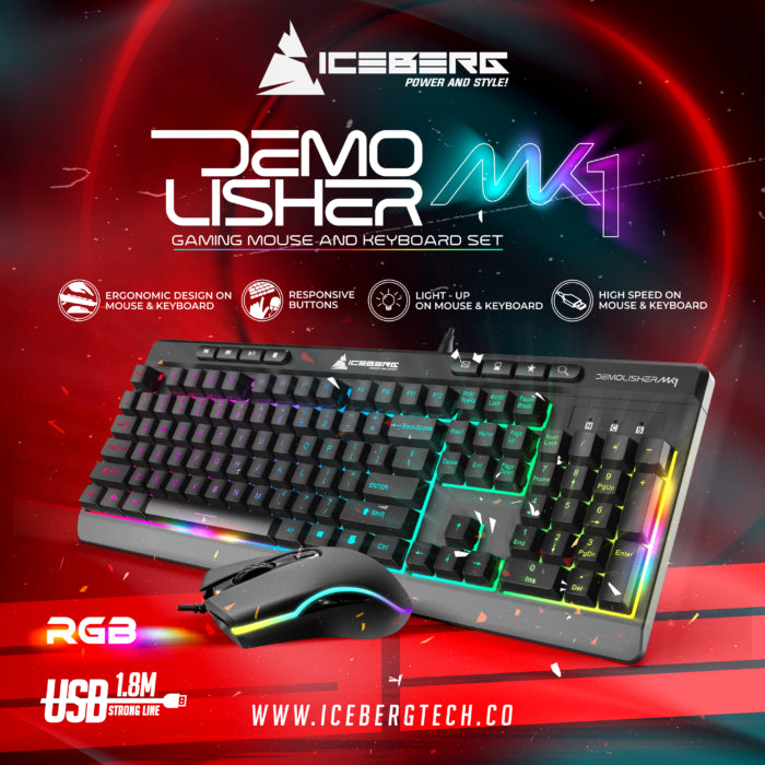 Combo Teclado y Mouse Alámbrico GAMER RGB ICEBERG