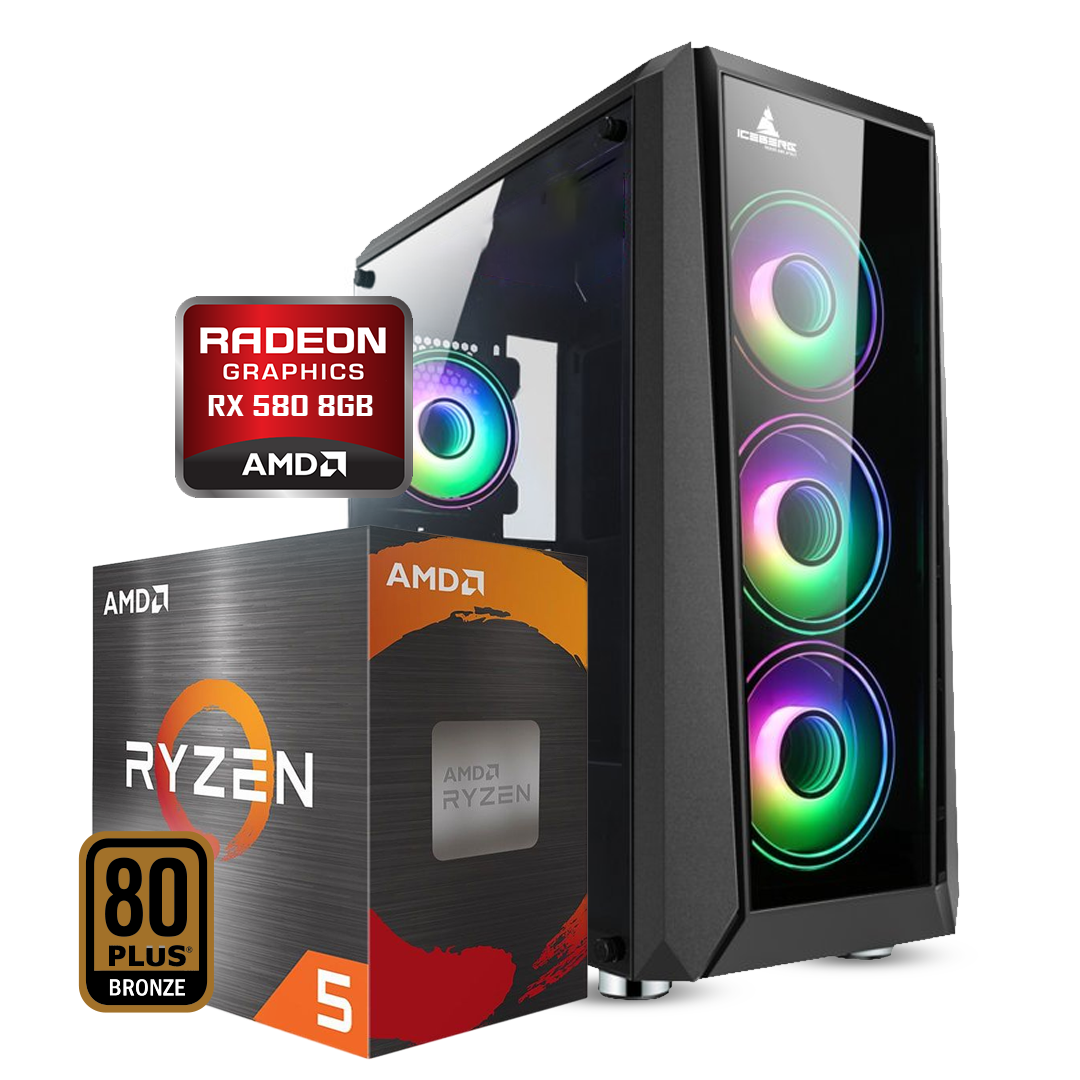 PC Torre Gamer KRATOS AMD Ryzen 5-5500 +A520 + 16Gb + 512 Nvme + RX 580 8Gb @pd