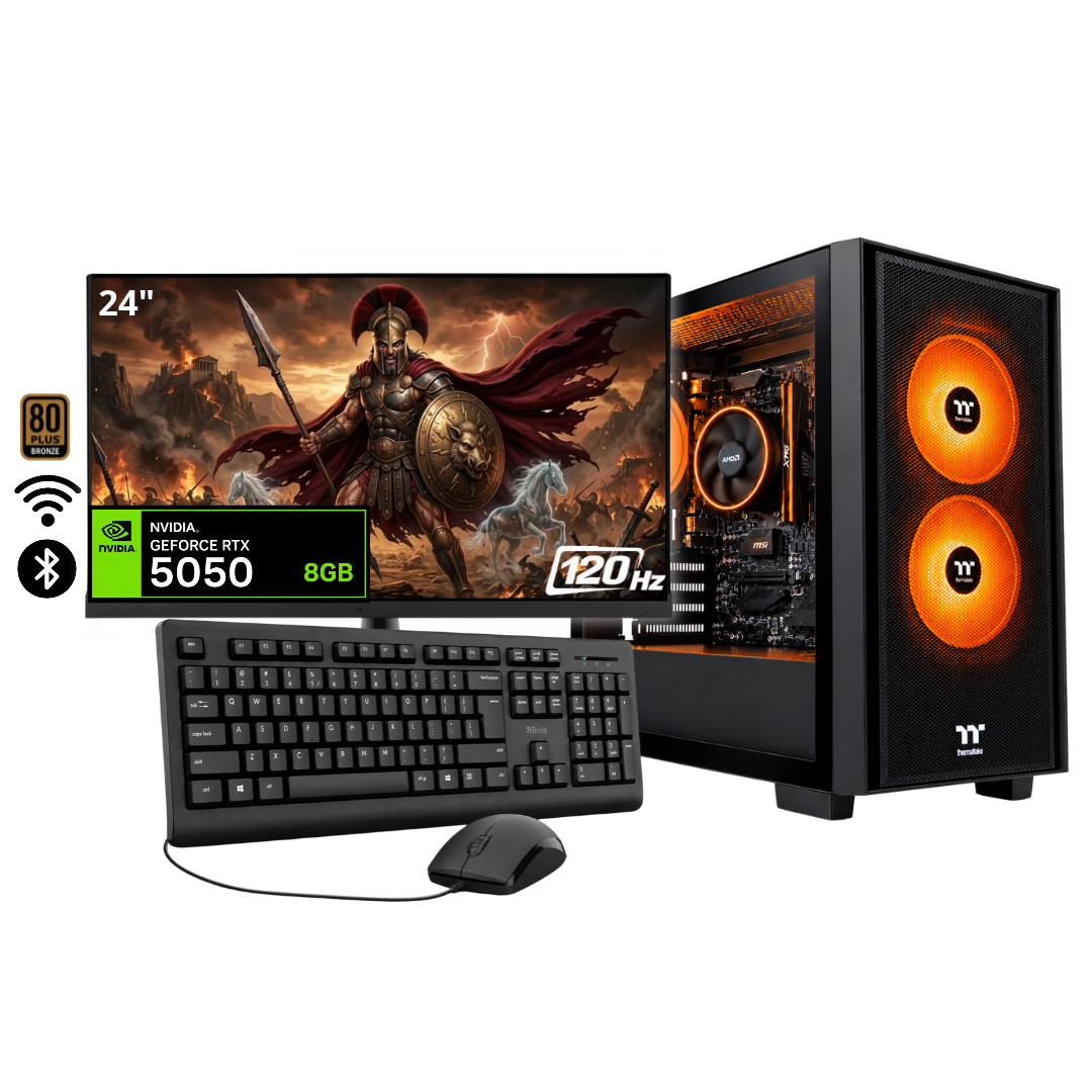 PC ARES PLUS / RYZEN 5 5500 + 16GB DDR4 + NVMe 512GB + FTE 600W Bz + B550M WIFI & BT + RTX 5050 8GB + 24" 120Hz + COMBO