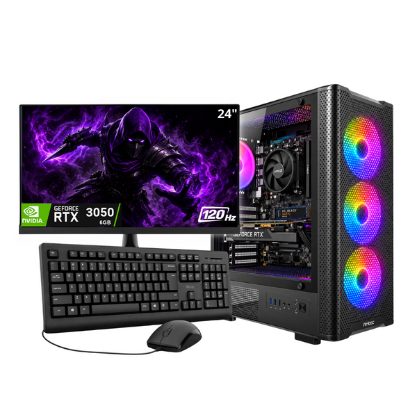 PC DOOM / RYZEN 5 5500 + 16GB DDR4 + NVMe 512GB + FTE 600W Bz + A520M + RTX 3050 6GB + 24" 120Hz + COMBO