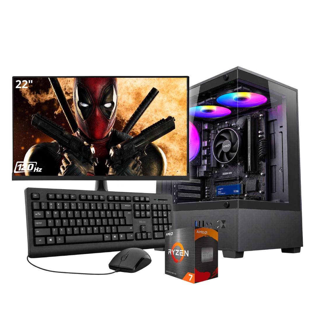 PC KRAKEN PLUS / RYZEN 7 5700G + 16GB DDR4 + SATA 512GB + FTE 450W + A520M  22" 120Hz + COMBO