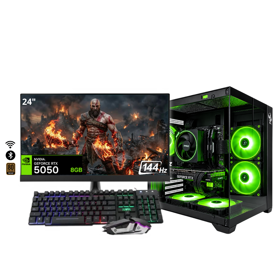 PC KRATOS / RYZEN 5 5600X + 16GB DDR4 + NVMe 512GB + FTE 700W Bz + B550M WIFI & BT + RTX 5050 8GB + 24" 144Hz + COMBO RGB