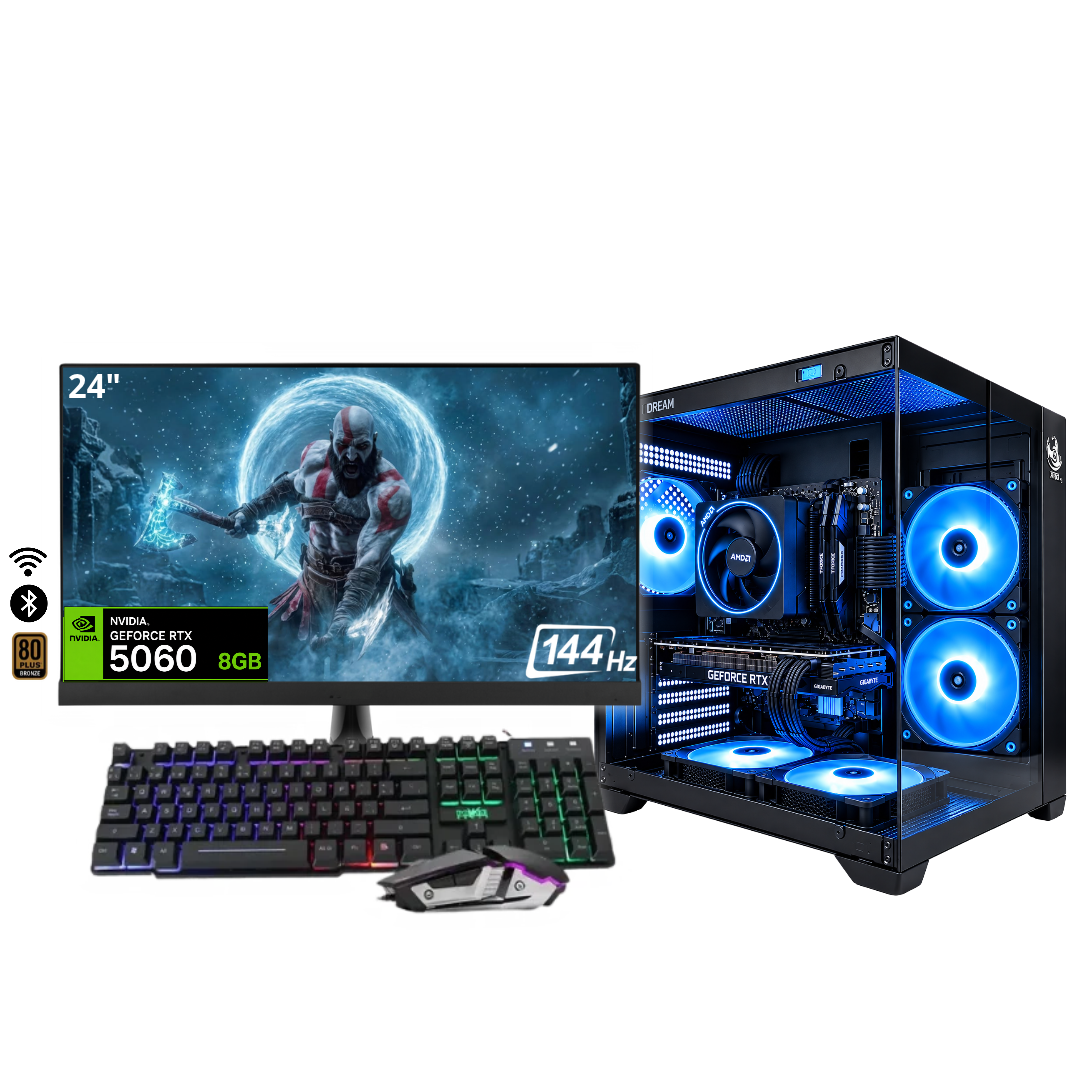 PC KRATOS PLUS / RYZEN 5 5600X + 16GB DDR4 + NVMe 512GB + FTE 700W Bz + B550M WIFI & BT + RTX 5060 8GB + 24" 144Hz + COMBO RGB