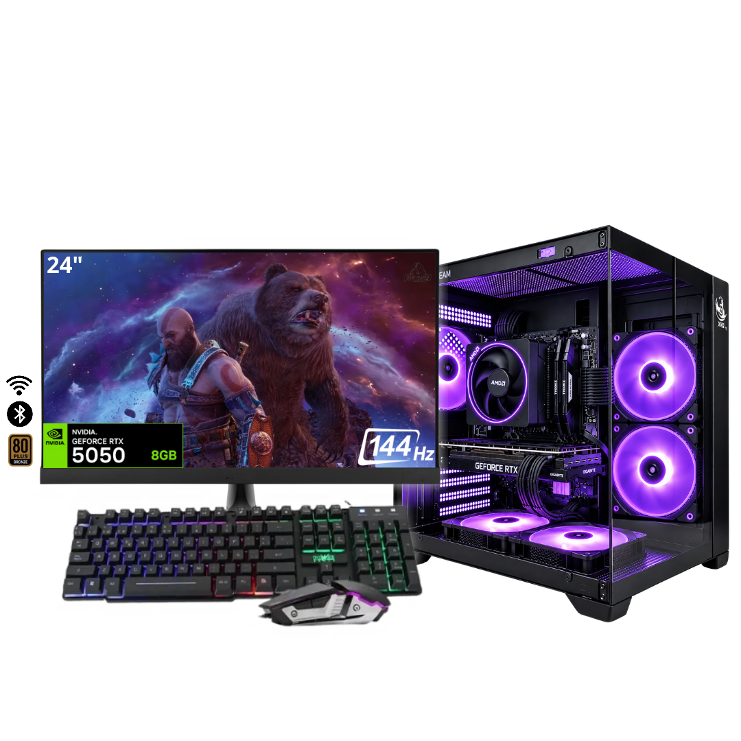 PC KRATOS PRO / RYZEN 7 5700X + 16GB DDR4 + NVMe 512GB + FTE 700W Bz + B550M WIFI & BT + RTX 5060 8GB + 24" 144Hz + COMBO 801 RGB