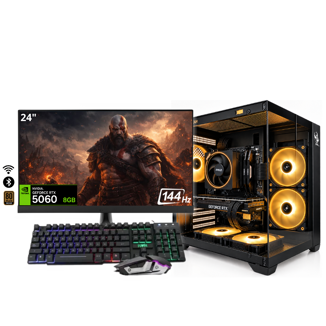 PC KRATOS PRO MAX / RYZEN 7 5700X + 16GB DDR4 + NVMe 512GB + FTE 700W Bz + B550M WIFI & BT + RTX 5060 8GB + 24" 144Hz + COMBO RGB