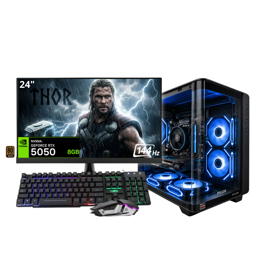 PC THOR PLUS / RYZEN  7 8700F + 16GB DDR5 + NVMe 512GB + FTE 750W Bz + B650/B840 + RTX 5050 8GB + 24" 144Hz + COMBO RGB