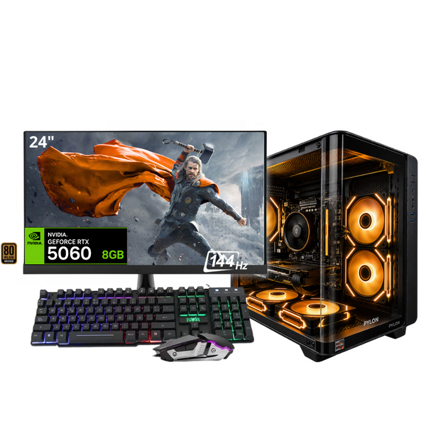 PC THOR PRO / RYZEN  7 8700F + 16GB DDR5 + NVMe 512GB + FTE 750W Bz + B650/B840 + RTX 5060 8GB + 24" 144Hz + COMBO RGB