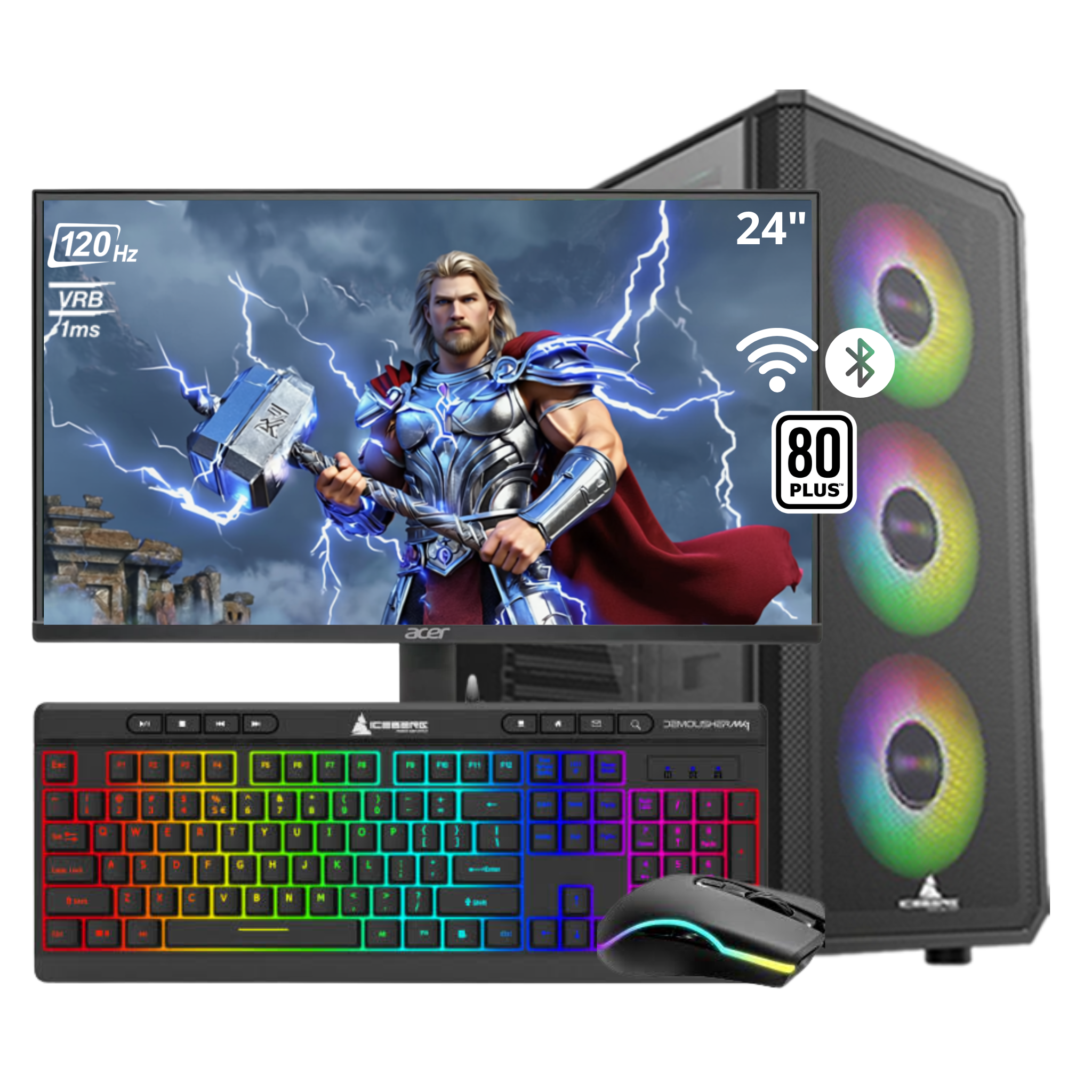 COMPUTADOR THOR AMD RYZEN 5 8500G - B650M (WIFI + BT) - 16GB - Nvme 1TB - MONITOR 24" 120Hz - COMBO RGB  MK1 - WIN 11