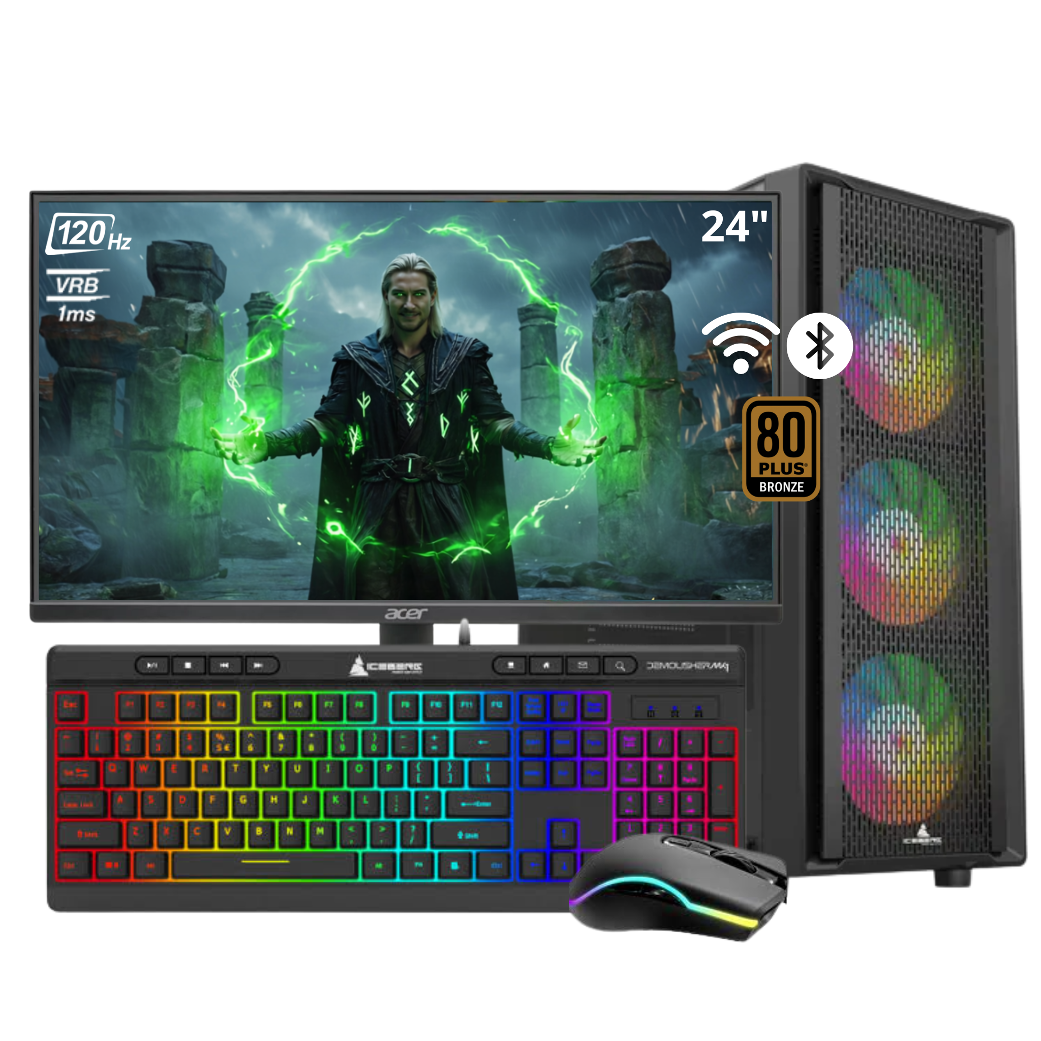 COMPUTADOR  THOR PRO AMD RYZEN 5 8600G - B650M (WIFI + BT) - 16GB - 1 TB Nvme - MONITOR 24" 120Hz - COMBO RGB  MK1 - WIN 11