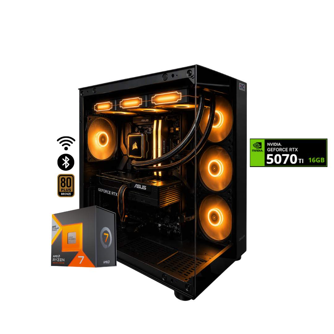 TORRE BLASTER PRO / RYZEN 7 7800X3D + 32GB DDR5 + NVMe 1TB + FTE 750W Bz + B850 WIFI & BT + RTX 5070TI 16GB + REF LIQUIDA 360 LED