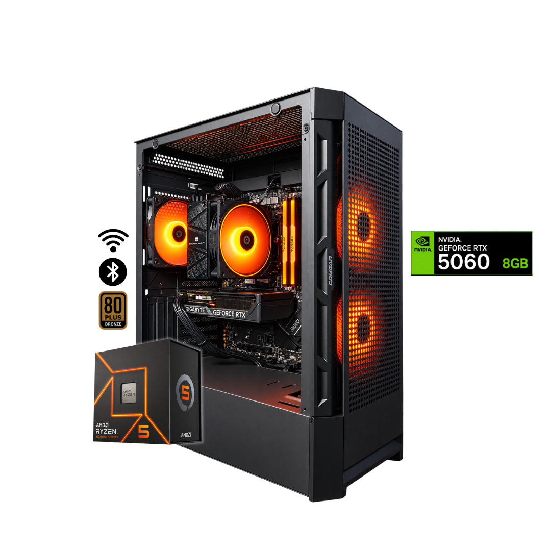 TORRE ALPHA / RYZEN 5 9600X + 16GB DDR5 + NVMe 512GB + FTE 750W Bz + B650 WIFI & BT + RTX 5060 8GB