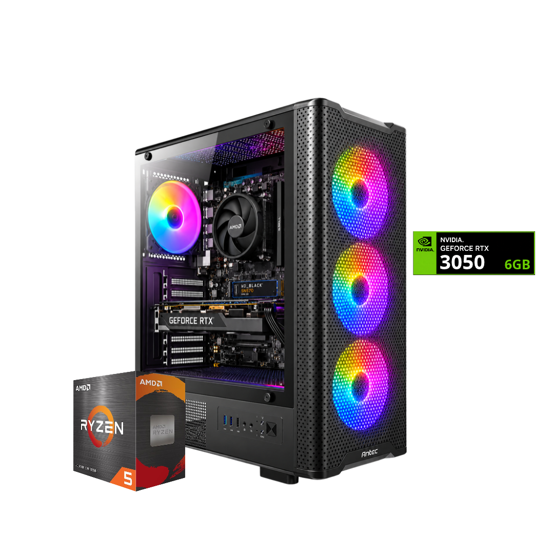 TORRE DOOM / RYZEN 5 5500 + 16GB DDR4 + NVMe 512GB + FTE 600W Bz + A520M + RTX 3050 6GB