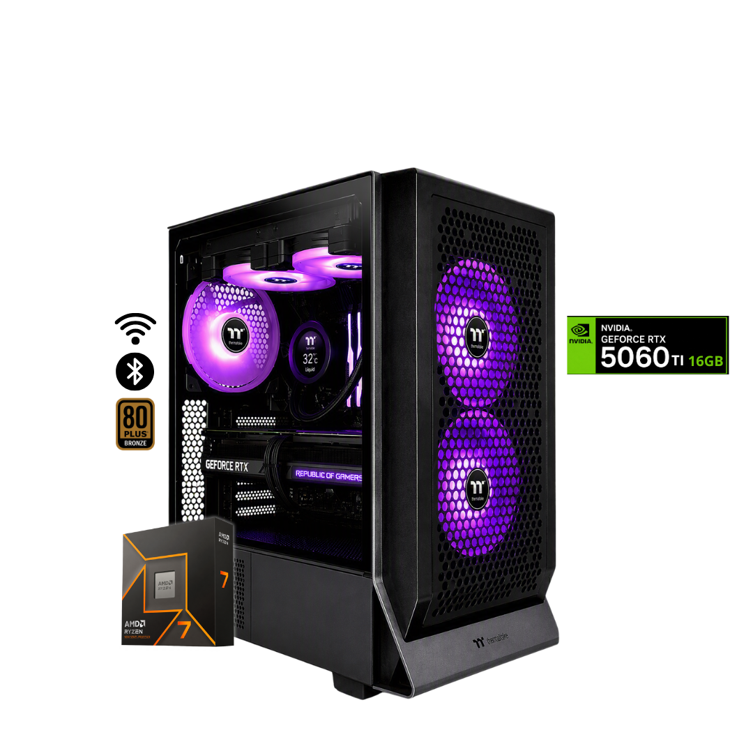 TORRE DRAKO PRO / RYZEN 7 9700X + 16GB DDR5 + NVMe 512GB + FTE 750W Bz + B850 WIFI & BT + RTX 5060TI 16GB + REF LIQUIDA 240
