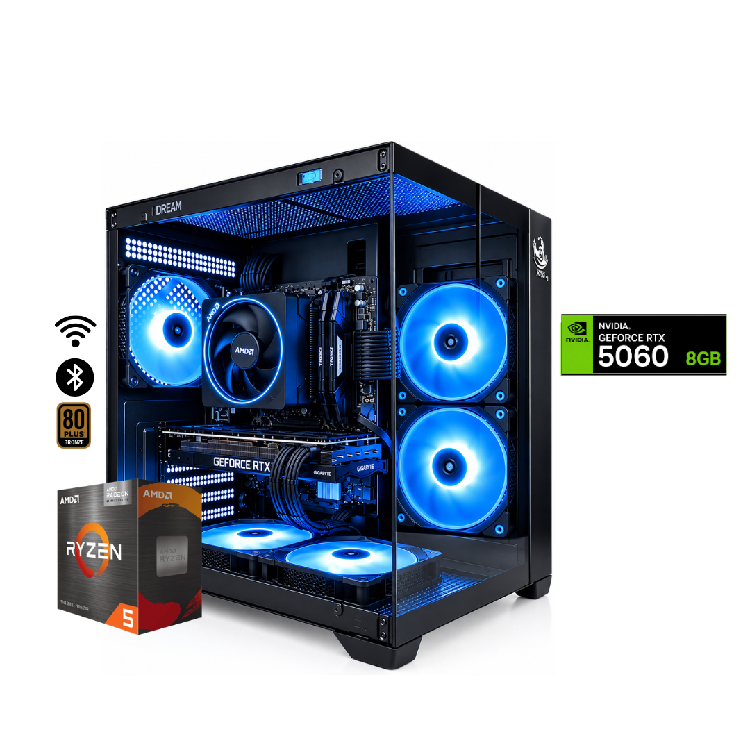 TORRE KRATOS PLUS / RYZEN 5 5600X + 16GB DDR4 + NVMe 512GB + FTE 700W Bz + B550M WIFI & BT + RTX 5060 8GB