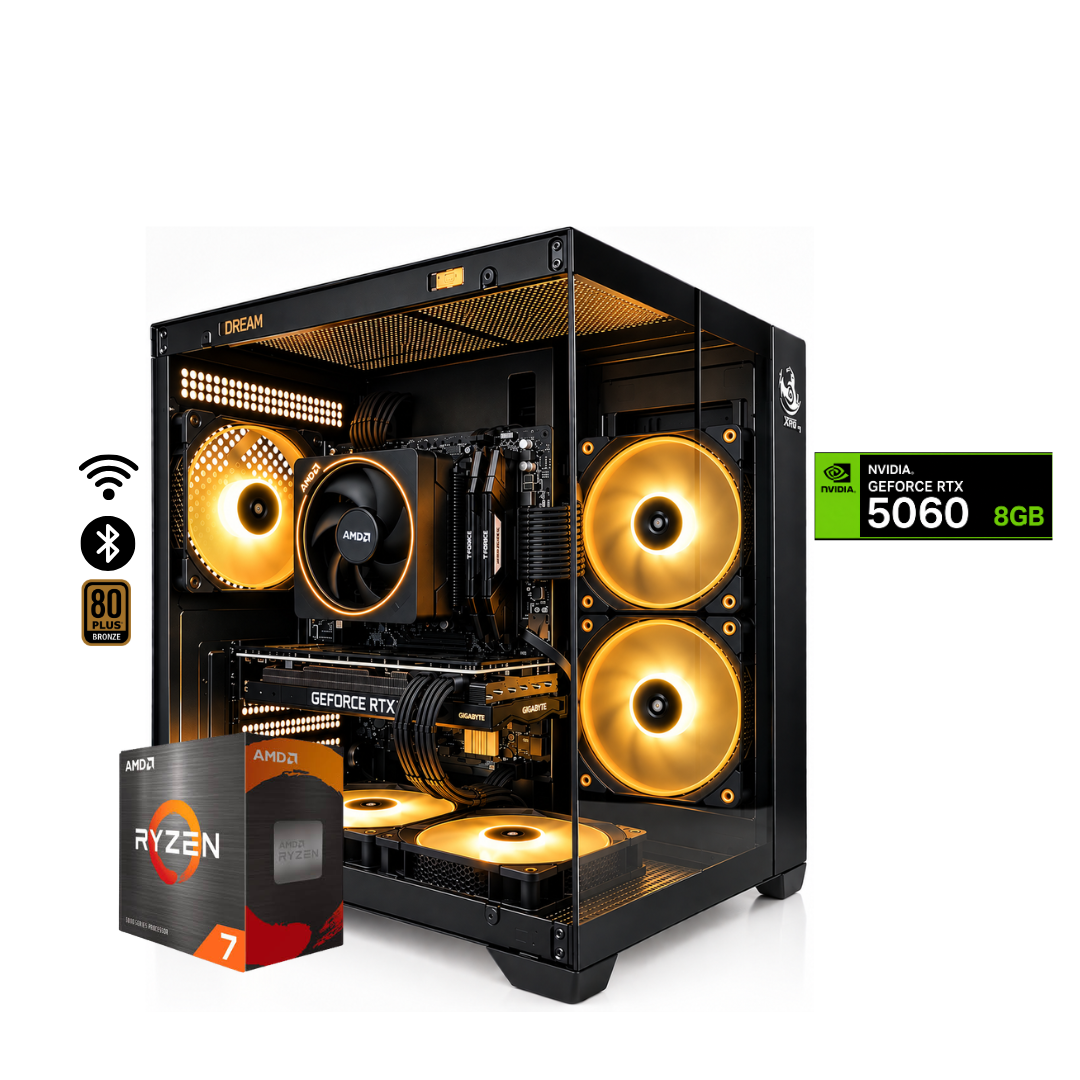 TORRE KRATOS PRO MAX / RYZEN 7 5700X + 16GB DDR4 + NVMe 512GB + FTE 700W Bz + B550M WIFI & BT + RTX 5060 8GB
