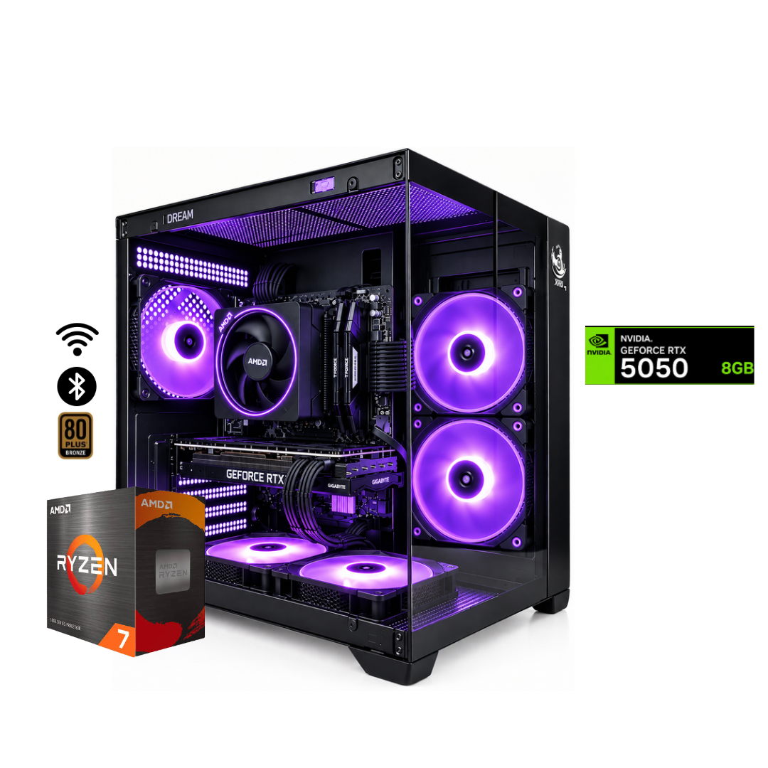 TORRE KRATOS PRO / RYZEN 7 5700X + 16GB DDR4 + NVMe 512GB + FTE 700W Bz + B550M WIFI & BT + RTX 5050 8GB