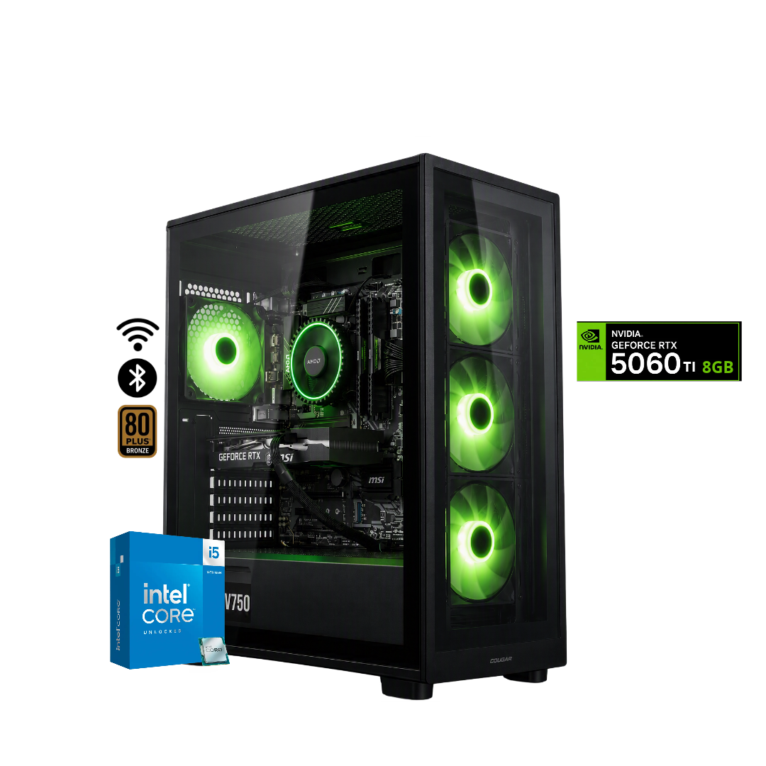 TORRE ZORK PLUS / INTEL CORE i5 14400F + 16GB DDR5 + NVMe 512GB + FTE 750W Bz + B760 WIFI & BT + RTX 5060TI 8GB
