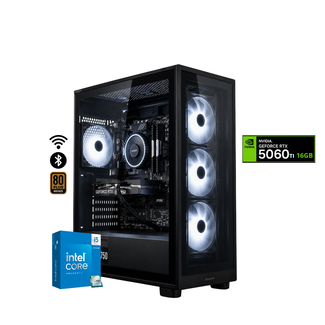 TORRE ZORK PRO / INTEL CORE i5 14400F + 16GB DDR5 + NVMe 512GB + FTE 750W Bz + B760 WIFI & BT + RTX 5060TI 16GB